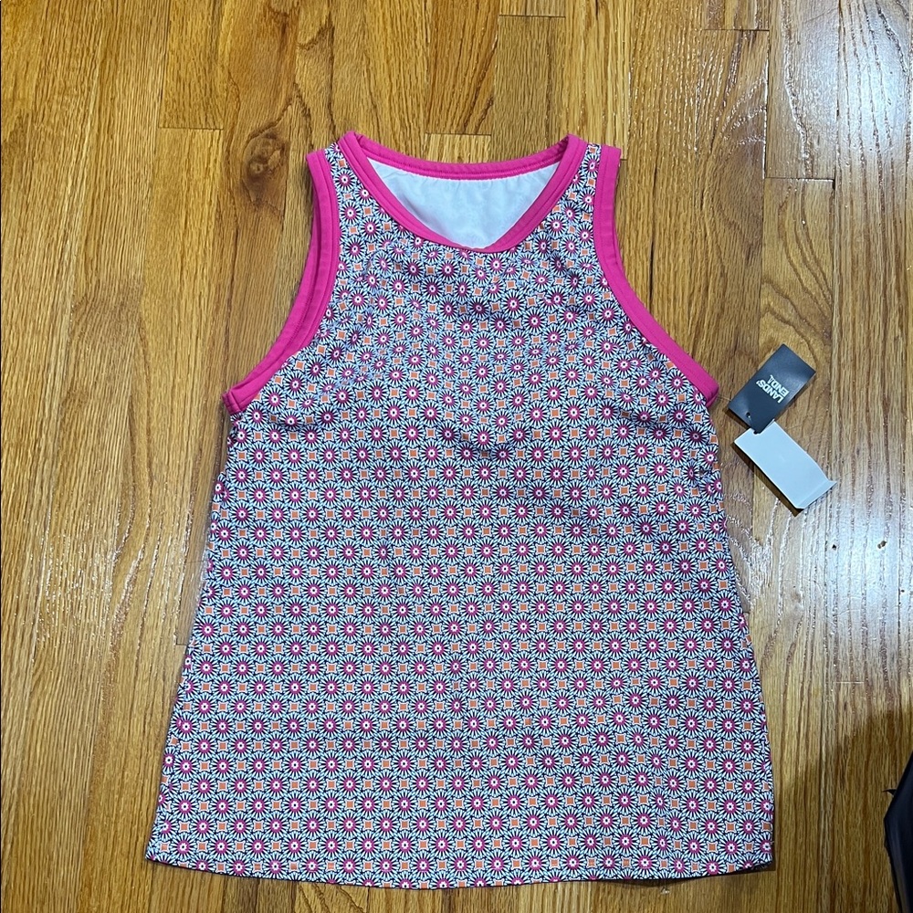 Lands' End Pink Floral Tank Top with Bright Trim